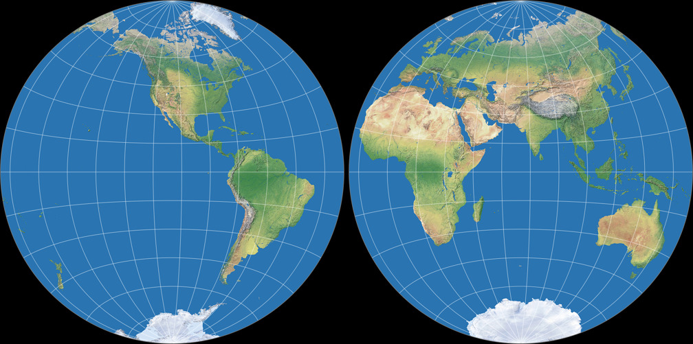 Mittabstandstreue Azimutalprojektion (Hemisphären)