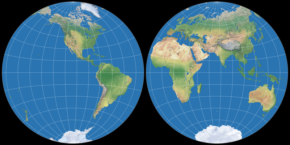Mittabstandstreue Azimutalprojektion (Hemisphären)