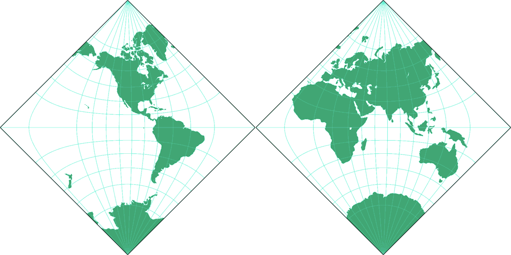 Adams Hemisphären in einem Quadrat Umrisskarte