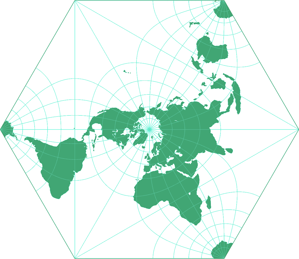 Adams konforme Erde in einem Hexagon Umrisskarte