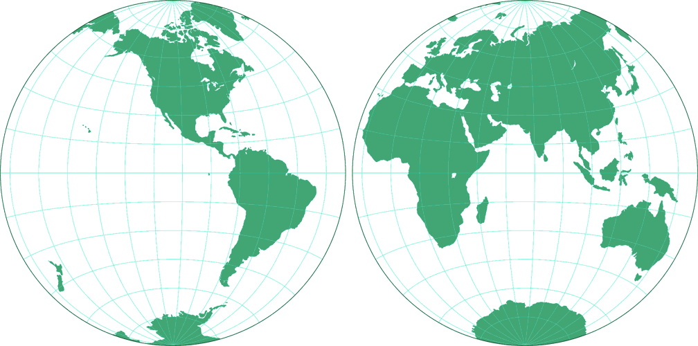 Mittabstandstreue Azimutalprojektion (Hemisphären) Umrisskarte