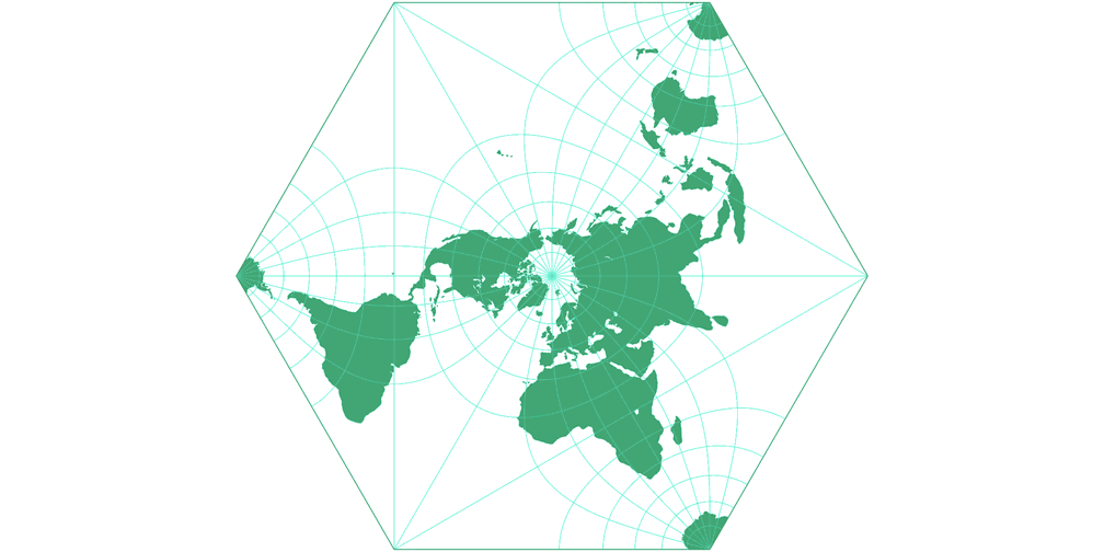 Adams konforme Erde in einem Hexagon Umrisskarte
