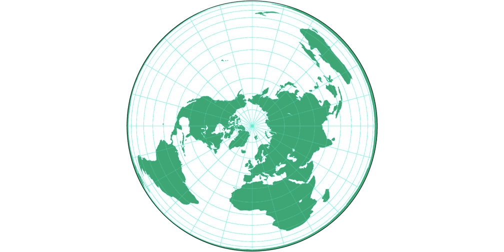 Flächentreue Azimutalprojektion (polständig) Umrisskarte