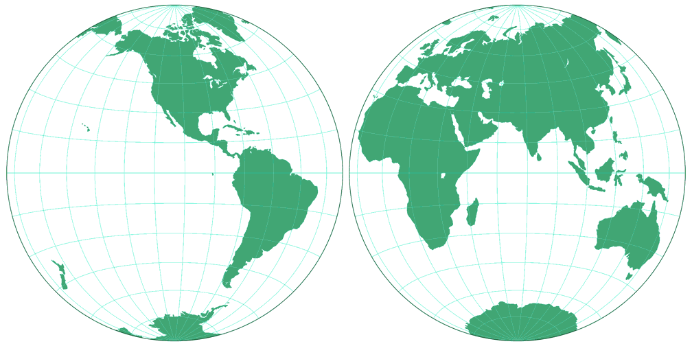 Gott-Mugnolo Azimutal (Hemisphären) Umrisskarte