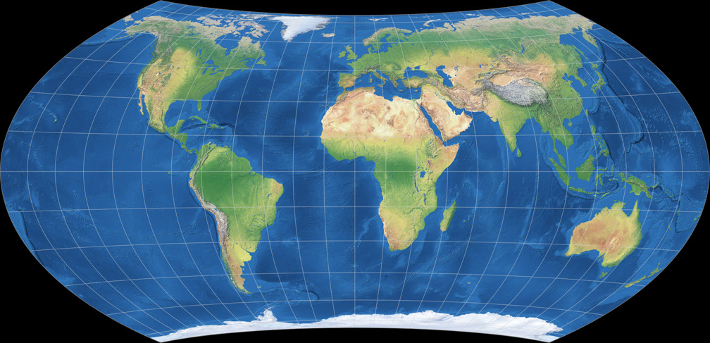 Entfernungsbezogene Weltkarte (Approximation)