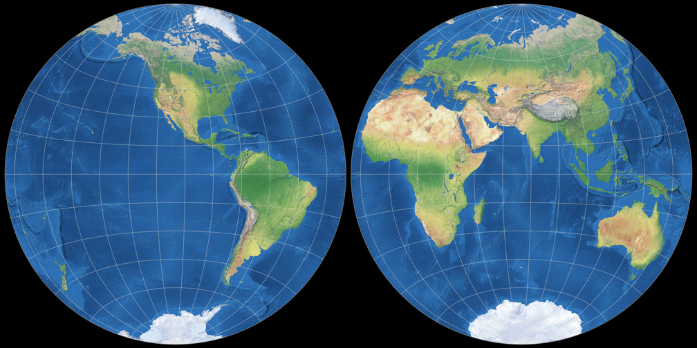 Mittabstandstreue Azimutalprojektion (Hemisphären)