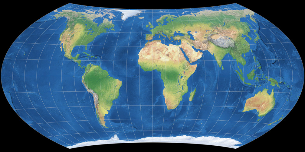 Entfernungsbezogene Weltkarte (Approximation)
