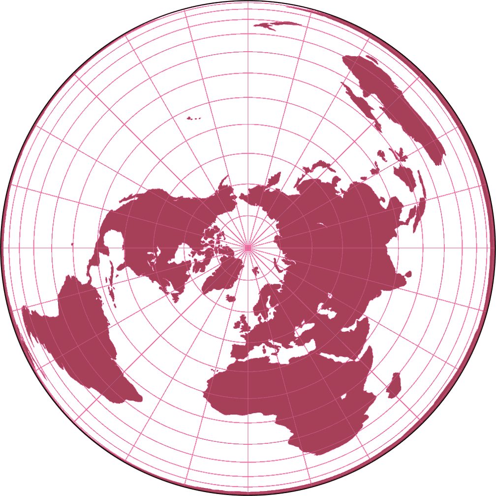 Flächentreue Azimutalprojektion (polständig) Umrisskarte