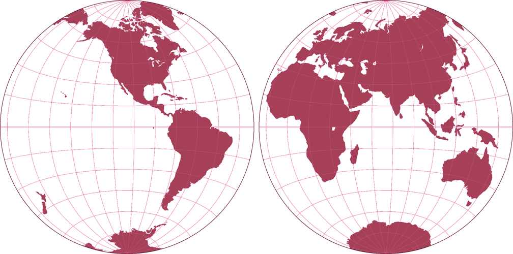 Mittabstandstreue Azimutalprojektion (Hemisphären) Umrisskarte