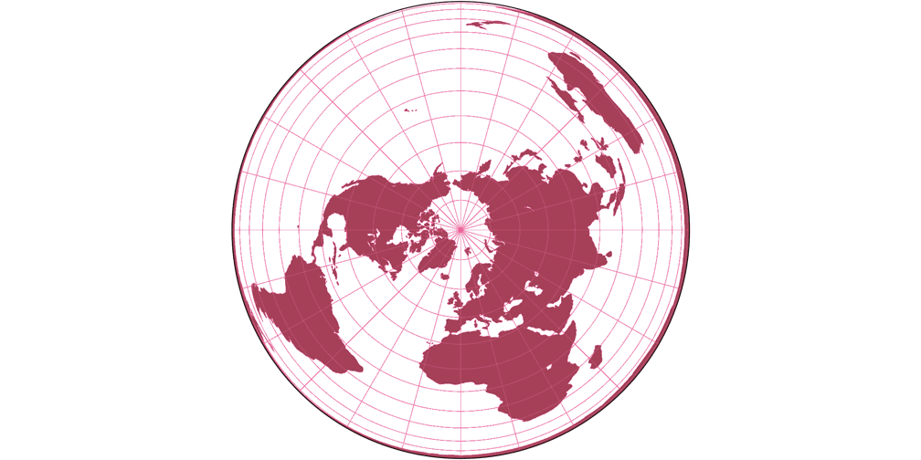 Flächentreue Azimutalprojektion (polständig) Umrisskarte