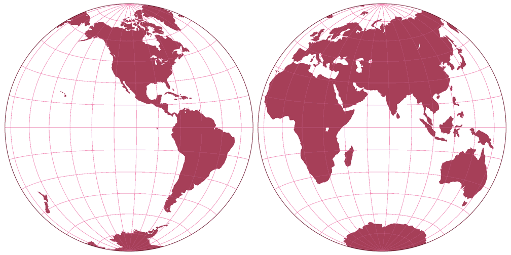 Gott-Mugnolo Azimutal (Hemisphären) Umrisskarte