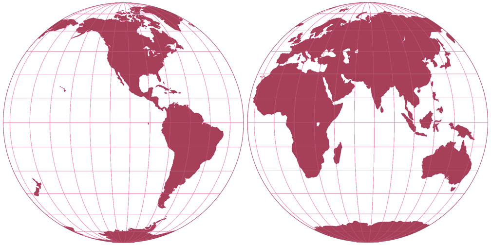 Mollweide Hemisphären Umrisskarte