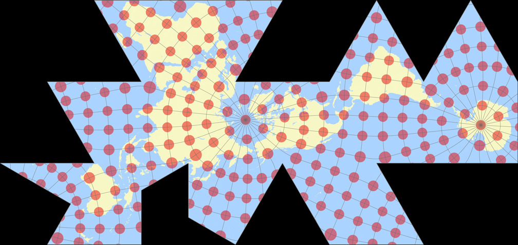 Dymaxion-ähnliche konforme Projektion Tissotsche Indikatrix