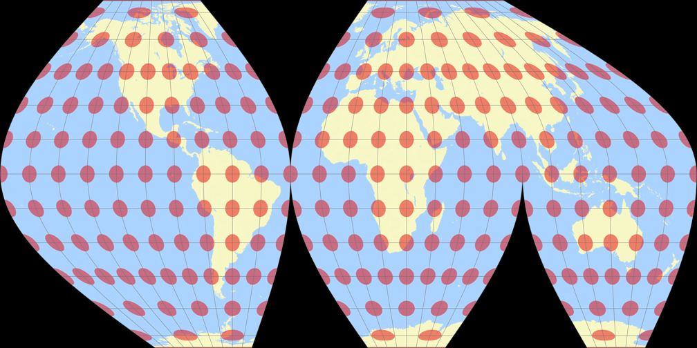 McBryde-Thomas Flat-Polar Sinusoidal (unterbrochen) Tissotsche Indikatrix