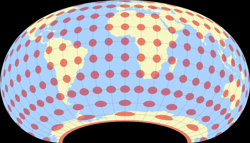 Raisz Armadillo (Südliche Hemisphäre) Tissotsche Indikatrix