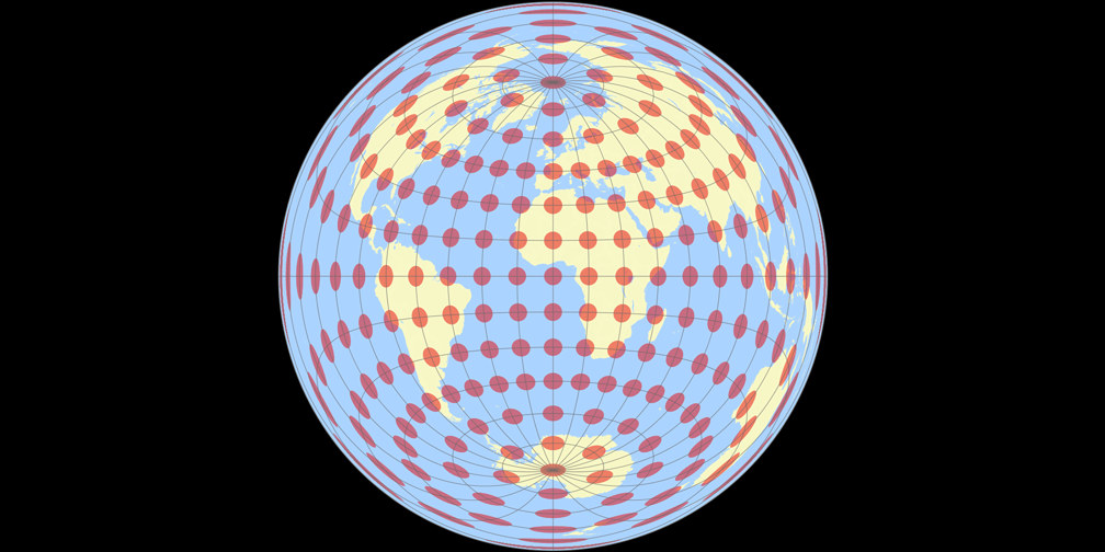 Flächentreue Azimutalprojektion (äquatorständig) Tissotsche Indikatrix