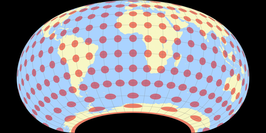 Raisz Armadillo (Südliche Hemisphäre) Tissotsche Indikatrix