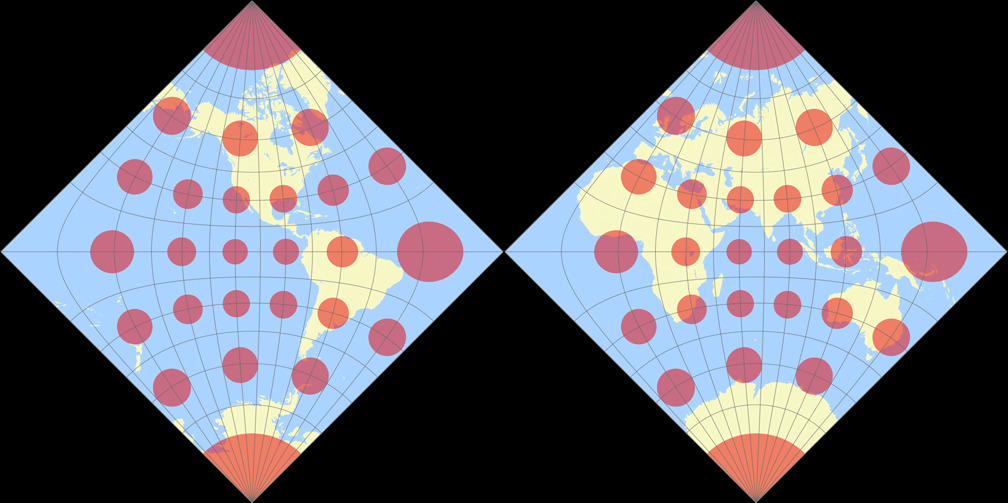 Adams Hemisphären in einem Quadrat Tissotsche Indikatrix