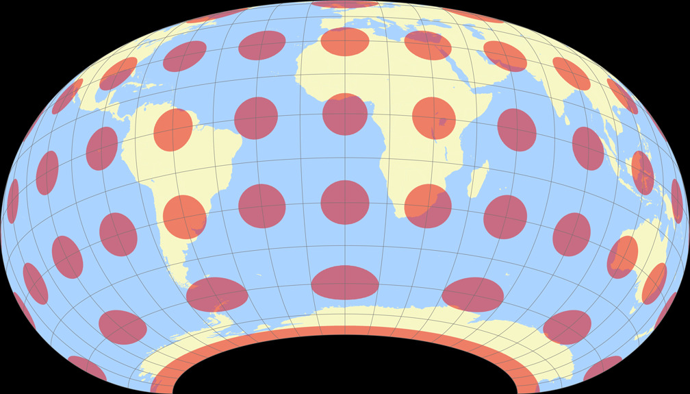 Raisz Armadillo (Südliche Hemisphäre) Tissotsche Indikatrix
