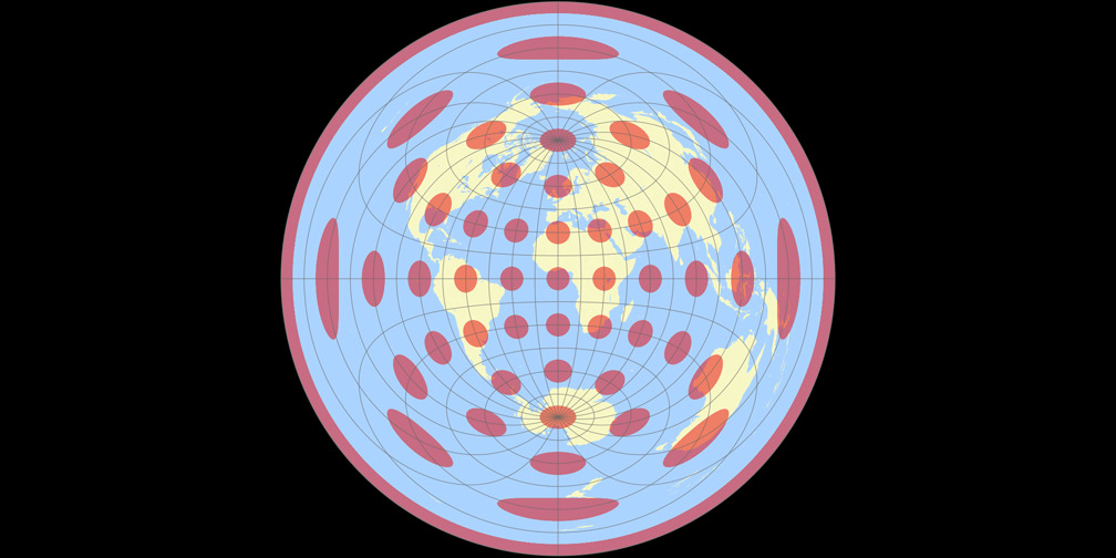 Mittabstandstreue Azimutalprojektion (äquatorständig) Tissotsche Indikatrix