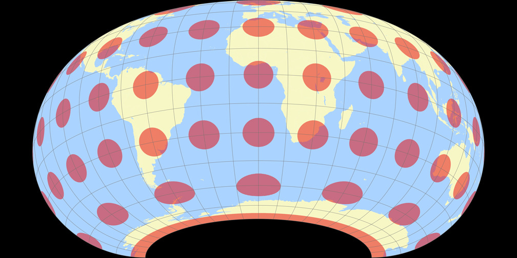 Raisz Armadillo (Südliche Hemisphäre) Tissotsche Indikatrix
